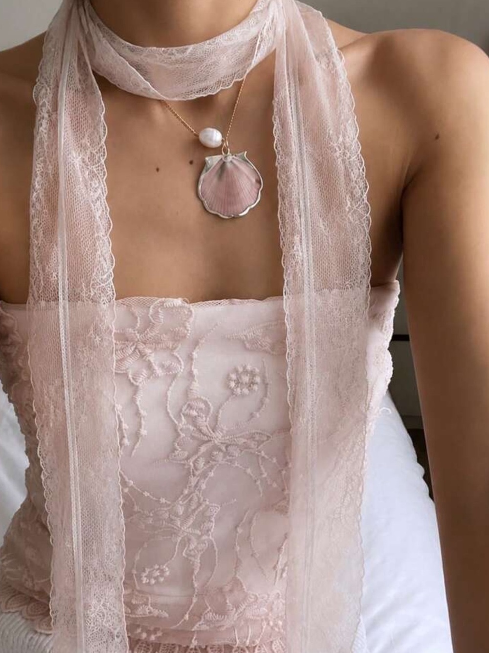 1PC Delicate Lace Scarf, Floral Embroidered Scarves, Neck Accessories,